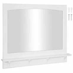 Concord Wooden Wall Mirror With Shelf In White, 37-Inch