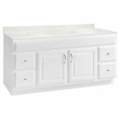 Concord Vanity In White With Cultured Marble Top, Fully Assembled, 60-Inch