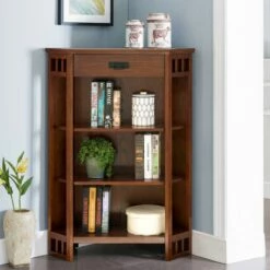 Mission Mantel Height Corner Bookcase In Mission Oak -US Home Sales Store corner bookcase mission oak 8