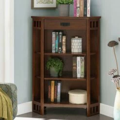 Mission Mantel Height Corner Bookcase In Mission Oak -US Home Sales Store corner bookcase mission oak 9