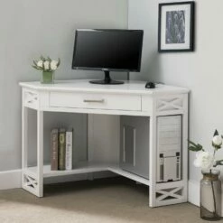Corner Computer Writing Desk In White
