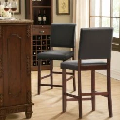 Counter Stool In Cappuccino/Ebony, Set Of 2 -US Home Sales Store counter stool ebony leather 2 set 9