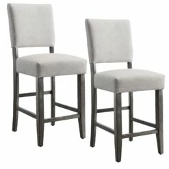 Counter Height Stool With Heather Gray Seat, Set Of 2