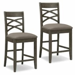 Crossback Counter Height Stool With Moss Heather Seat, Set Of 2