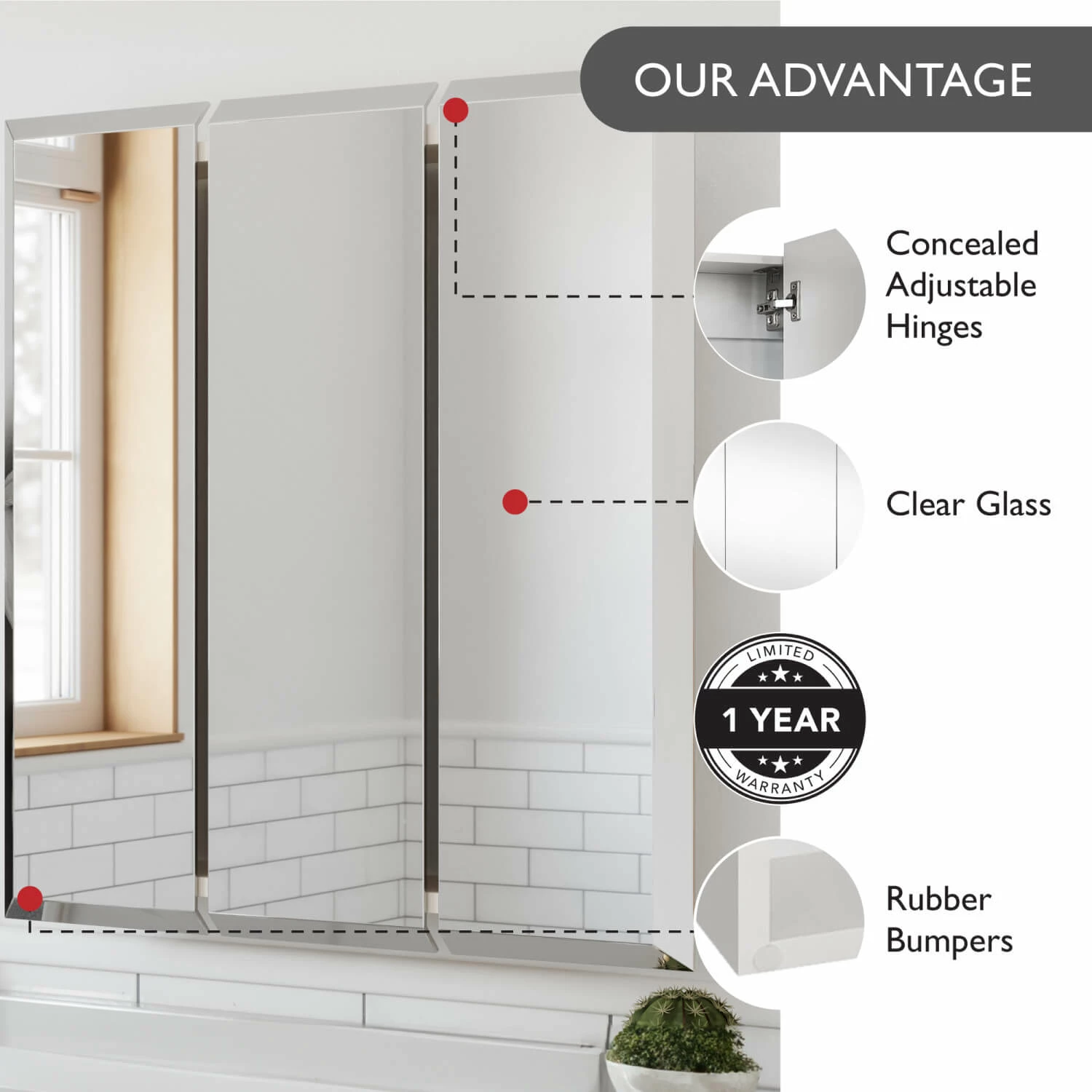 Cyprus 30.4-Inch Frameless Medicine Cabinet 4 Cyprus 30.4-Inch Frameless Medicine Cabinet - Image 4