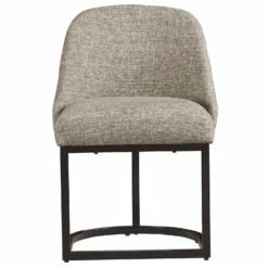 Barrelback Dining Chair With Gray Linen Seat And Espresso Metal Base, Set Of 2 -US Home Sales Store dining chair barrel back gray 2 set 12