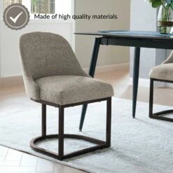 Barrelback Dining Chair With Gray Linen Seat And Espresso Metal Base, Set Of 2 -US Home Sales Store dining chair barrel back gray 2 set 2