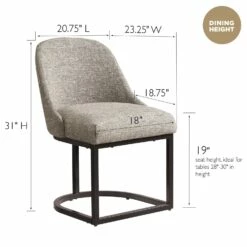Barrelback Dining Chair With Gray Linen Seat And Espresso Metal Base, Set Of 2 -US Home Sales Store dining chair barrel back gray 2 set 7