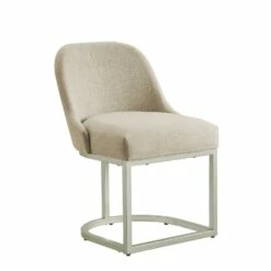 Barrelback Dining Chair With Oatmeal Linen Seat And Pewter Metal Base, Set Of 2 -US Home Sales Store dining chair barrel back oatmeal 2 set 11