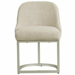Barrelback Dining Chair With Oatmeal Linen Seat And Pewter Metal Base, Set Of 2 -US Home Sales Store dining chair barrel back oatmeal 2 set 12