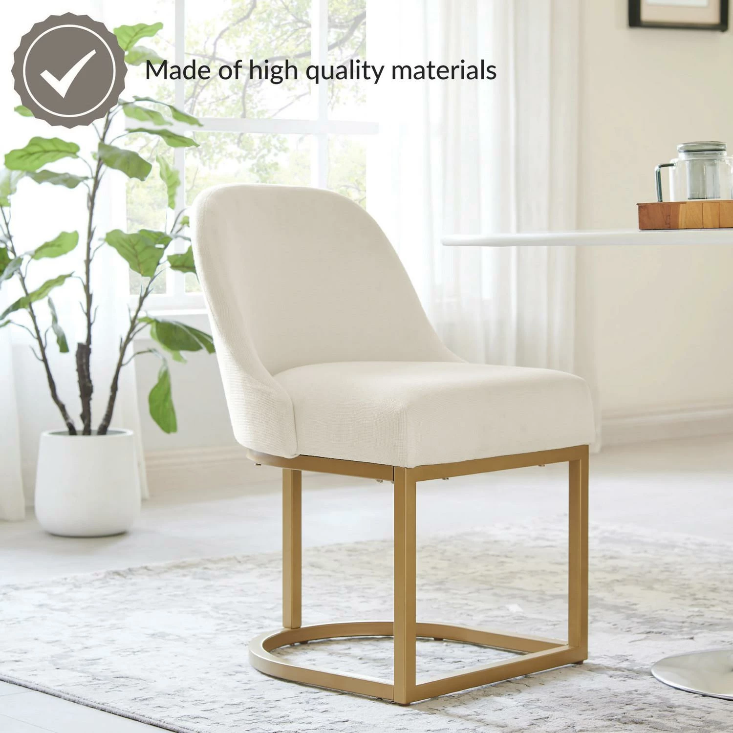 Barrelback Dining Chair With White Linen Seat And Gold Metal Base, Set Of 2 6 Barrelback Dining Chair With White Linen Seat And Gold Metal Base, Set Of 2 - Image 6