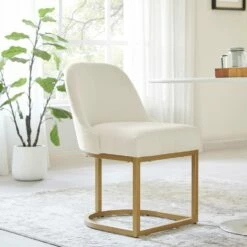 Barrelback Dining Chair With White Linen Seat And Gold Metal Base, Set Of 2 24 Barrelback Dining Chair With White Linen Seat And Gold Metal Base, Set Of 2 -US Home Sales Store dining chair barrel back white 2 set 8