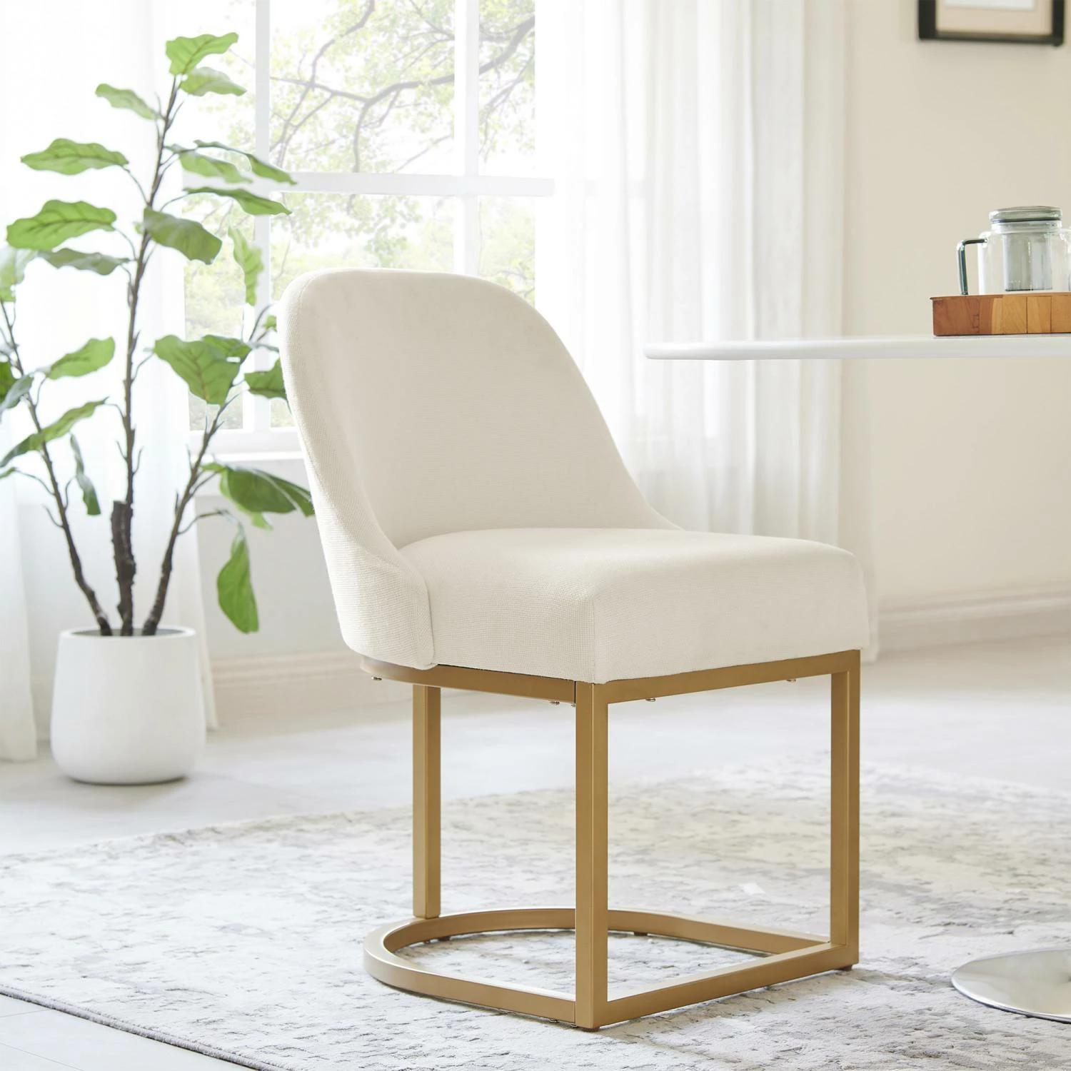 Barrelback Dining Chair With White Linen Seat And Gold Metal Base, Set Of 2 12 Barrelback Dining Chair With White Linen Seat And Gold Metal Base, Set Of 2 - Image 12