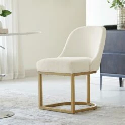 Barrelback Dining Chair With White Linen Seat And Gold Metal Base, Set Of 2 25 Barrelback Dining Chair With White Linen Seat And Gold Metal Base, Set Of 2 -US Home Sales Store dining chair barrel back white 2 set 9