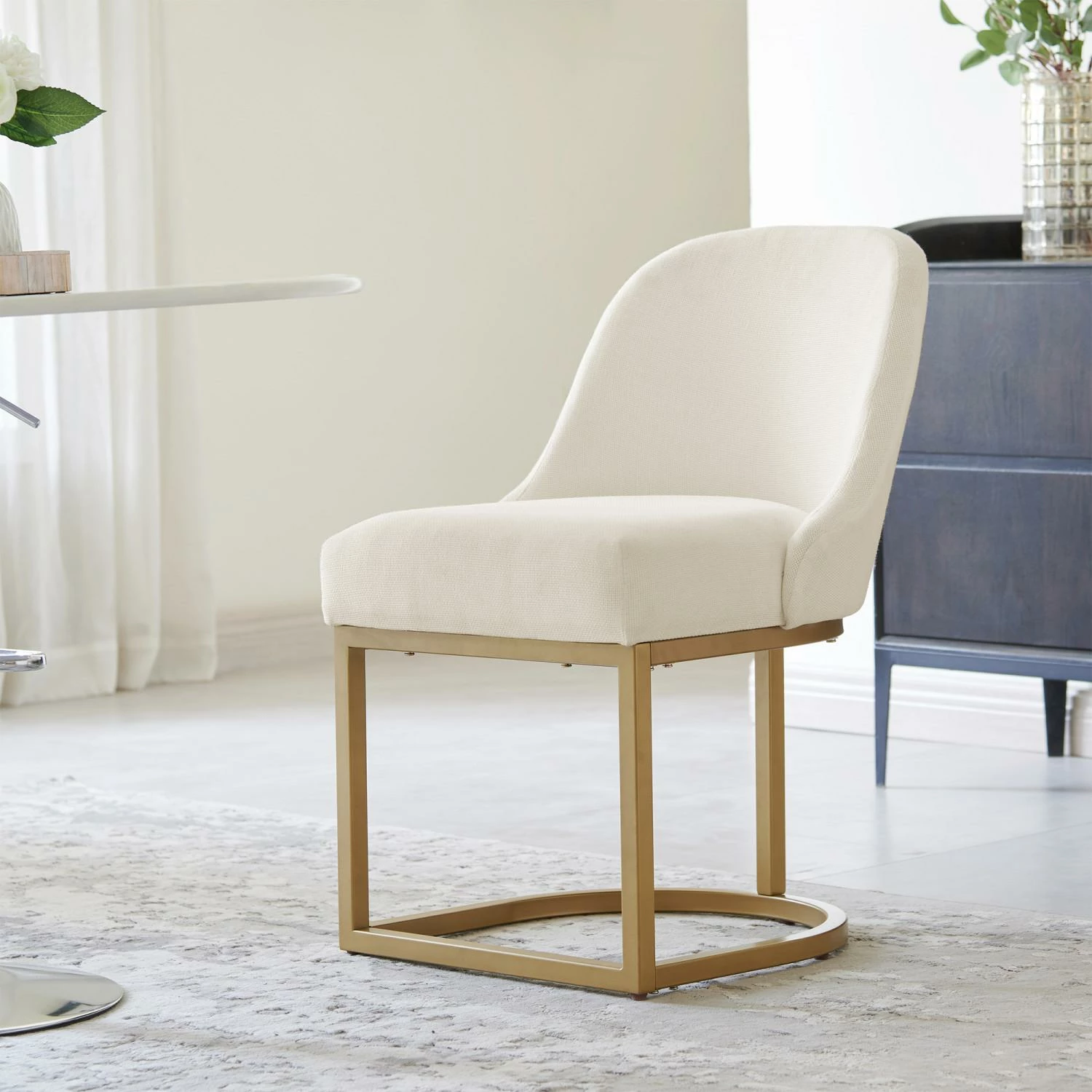 Barrelback Dining Chair With White Linen Seat And Gold Metal Base, Set Of 2 13 Barrelback Dining Chair With White Linen Seat And Gold Metal Base, Set Of 2 - Image 13