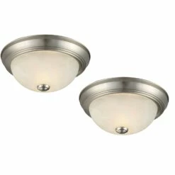 Domed Ceiling Light With Alabaster Glass In Satin Nickel, 2-Pack