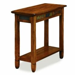 Oak And Slate Tile End Table In Rustic Oak