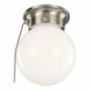 Globe Ceiling Light With Pull Chain In Satin Nickel