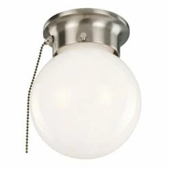 Globe Ceiling Light With Pull Chain In Satin Nickel