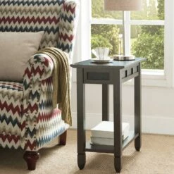 Side Table With AC/USB And USB-C Fast Charging In Smoke Gray And Black Slate 9 Side Table With AC/USB And USB-C Fast Charging In Smoke Gray And Black Slate -US Home Sales Store gray oak slate side table ac usb 4