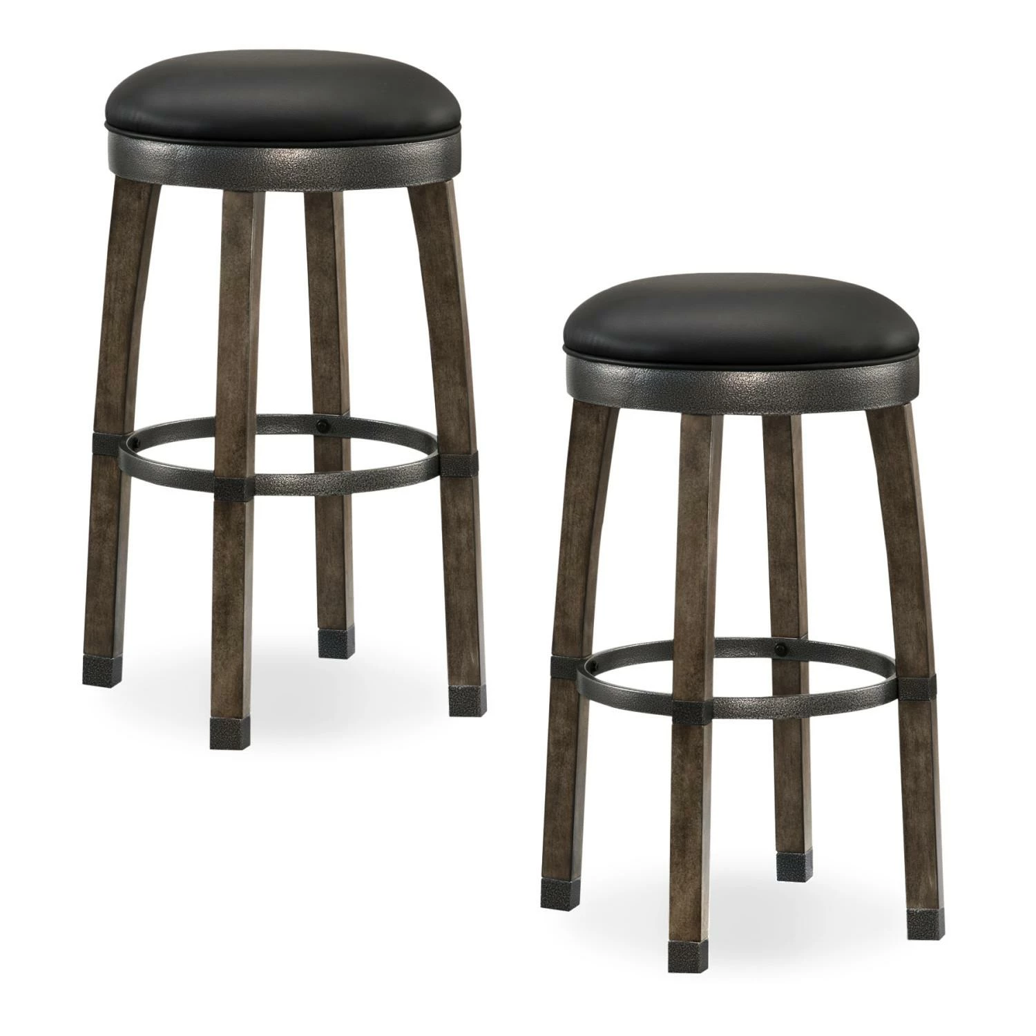 Bar Stool With Black Faux Leather Seat In Graystone, Set Of 2 1 Bar Stool With Black Faux Leather Seat In Graystone, Set Of 2