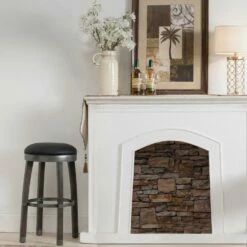 Bar Stool With Black Faux Leather Seat In Graystone, Set Of 2 8 Bar Stool With Black Faux Leather Seat In Graystone, Set Of 2 -US Home Sales Store graystone wood faux leather stool set 3