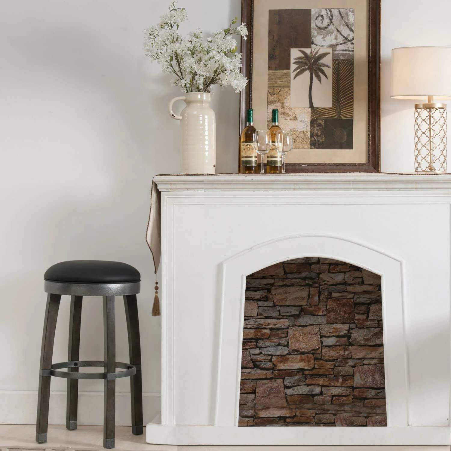 Bar Stool With Black Faux Leather Seat In Graystone, Set Of 2 3 Bar Stool With Black Faux Leather Seat In Graystone, Set Of 2 - Image 3