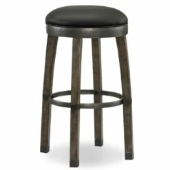 Bar Stool With Black Faux Leather Seat In Graystone, Set Of 2 9 Bar Stool With Black Faux Leather Seat In Graystone, Set Of 2 -US Home Sales Store graystone wood faux leather stool set 4