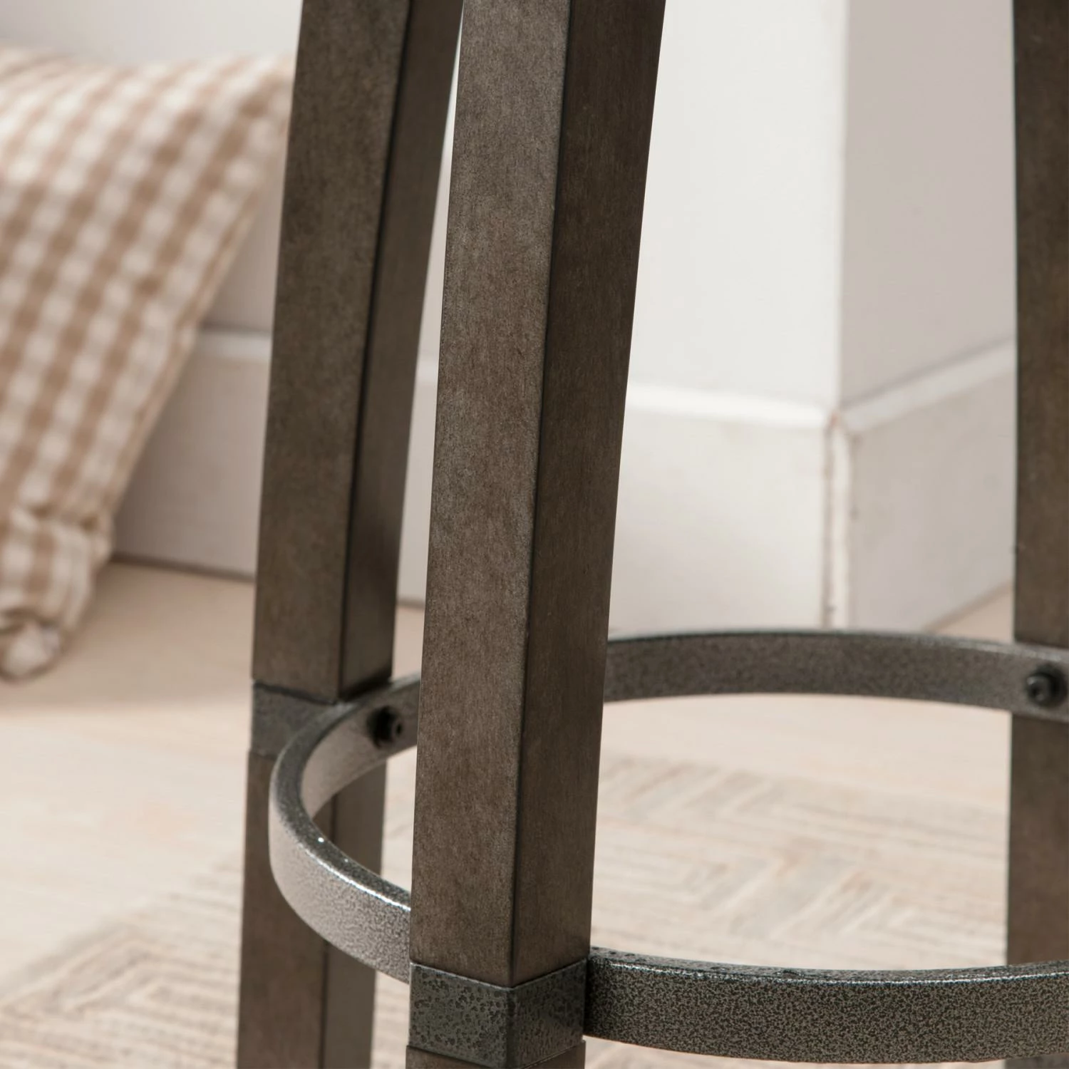 Bar Stool With Black Faux Leather Seat In Graystone, Set Of 2 6 Bar Stool With Black Faux Leather Seat In Graystone, Set Of 2 - Image 6