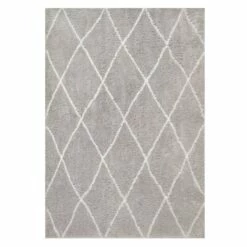 Keleya Area Rug With Soft Shag In Trellis Gray/White, 7-Foot-10-Inch By 10-Foot