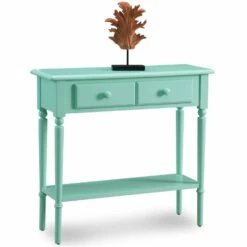 Coastal Narrow Console Sofa Table In Kiwi Green
