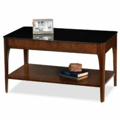 Coffee Table In Chestnut With Black Glass Top
