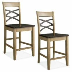 Counter Height Stool With Two-Tone Crossback And Scooped Wood Seat, Set Of 2