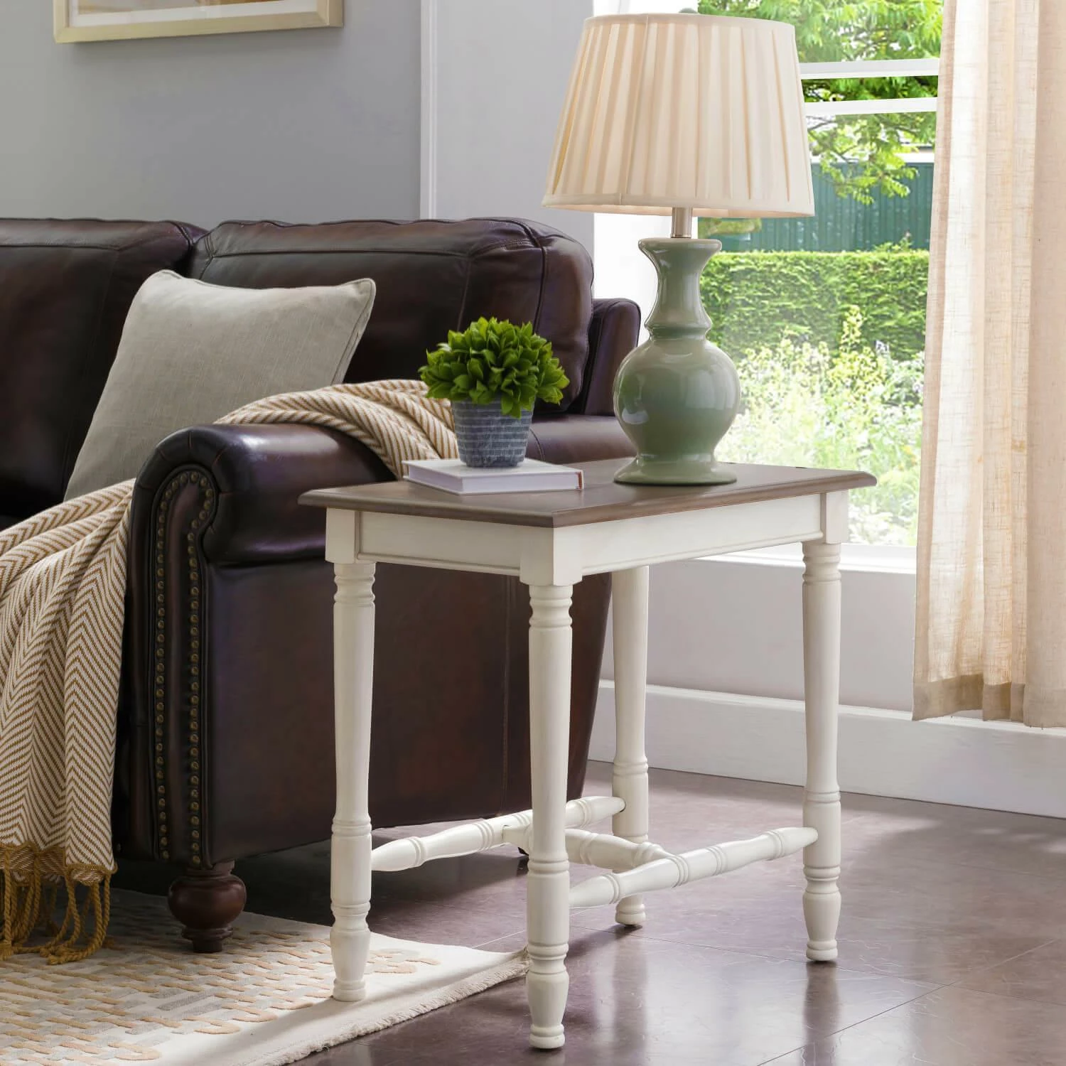 Narrow Side Table In Antiqued Ecru And Gray Washed Otter 2 Narrow Side Table In Antiqued Ecru And Gray Washed Otter - Image 2