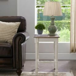 Narrow Side Table In Antiqued Ecru And Gray Washed Otter 9 Narrow Side Table In Antiqued Ecru And Gray Washed Otter -US Home Sales Store leick home narrow side table antiqued ecru and gray washed otter 3