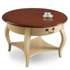 Round Coffee Table In Ivory And Brown Cherry