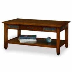 Slate Tile Coffee Table In Rustic Oak