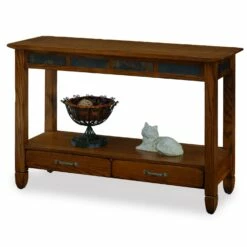 Slate Tile Console Sofa Table In Rustic Oak