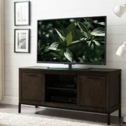 Tableau TV Stand-60" TV In Distressed Riverstone With Black Metal Base -US Home Sales Store leick home tableau tv stand for 60 tv distressed riverstone with black metal base 4