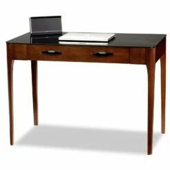 Writing Desk In Chestnut With Black Glass Top