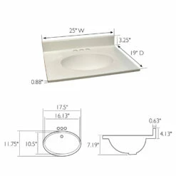 Cultured Marble Single Bowl Vanity Top Solid White On White, 25-Inch -US Home Sales Store marble vanity top 25 19 inch 4