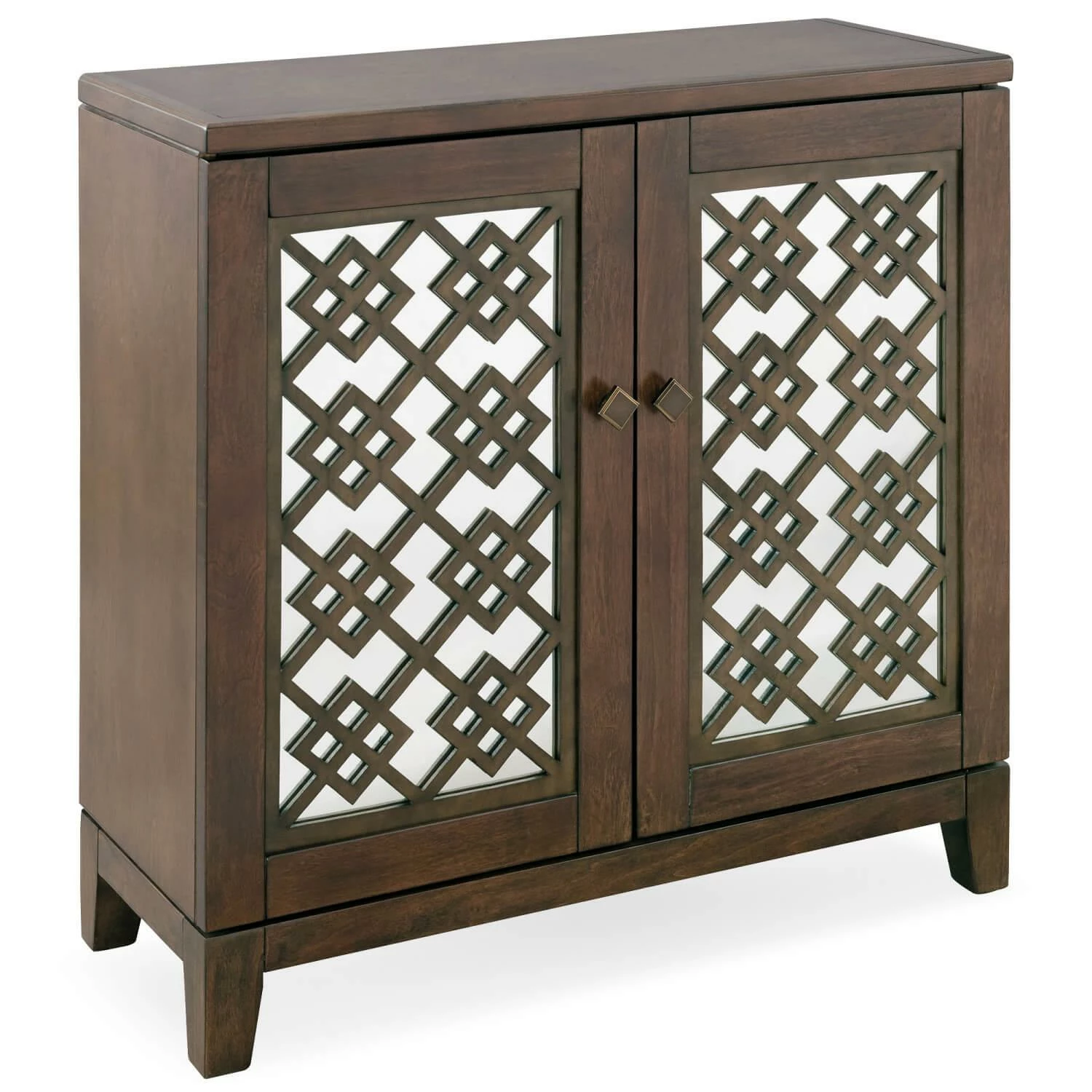 Mirrored Diamond Filigree Entryway Table In Walnut 1 Mirrored Diamond Filigree Entryway Table In Walnut