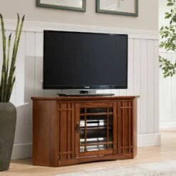 Mission Corner TV Stand With One Door In Mission Oak, 46-Inch