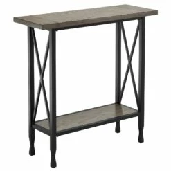 X Design Mixed Wood And Metal Hall Console In Smoke Gray