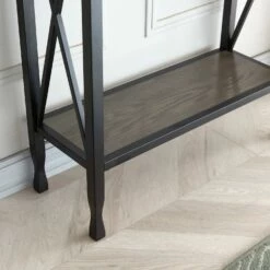 X Design Mixed Wood And Metal Hall Console In Smoke Gray -US Home Sales Store mixed wood metal hall console 7