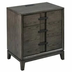 Recessed Drawer And Bottom Door Side Table With A/C And USB Charger In Gray Oak