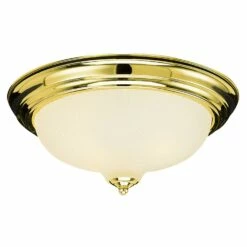 Frosted Glass Ceiling Fixture In Polished Brass, 2-Light