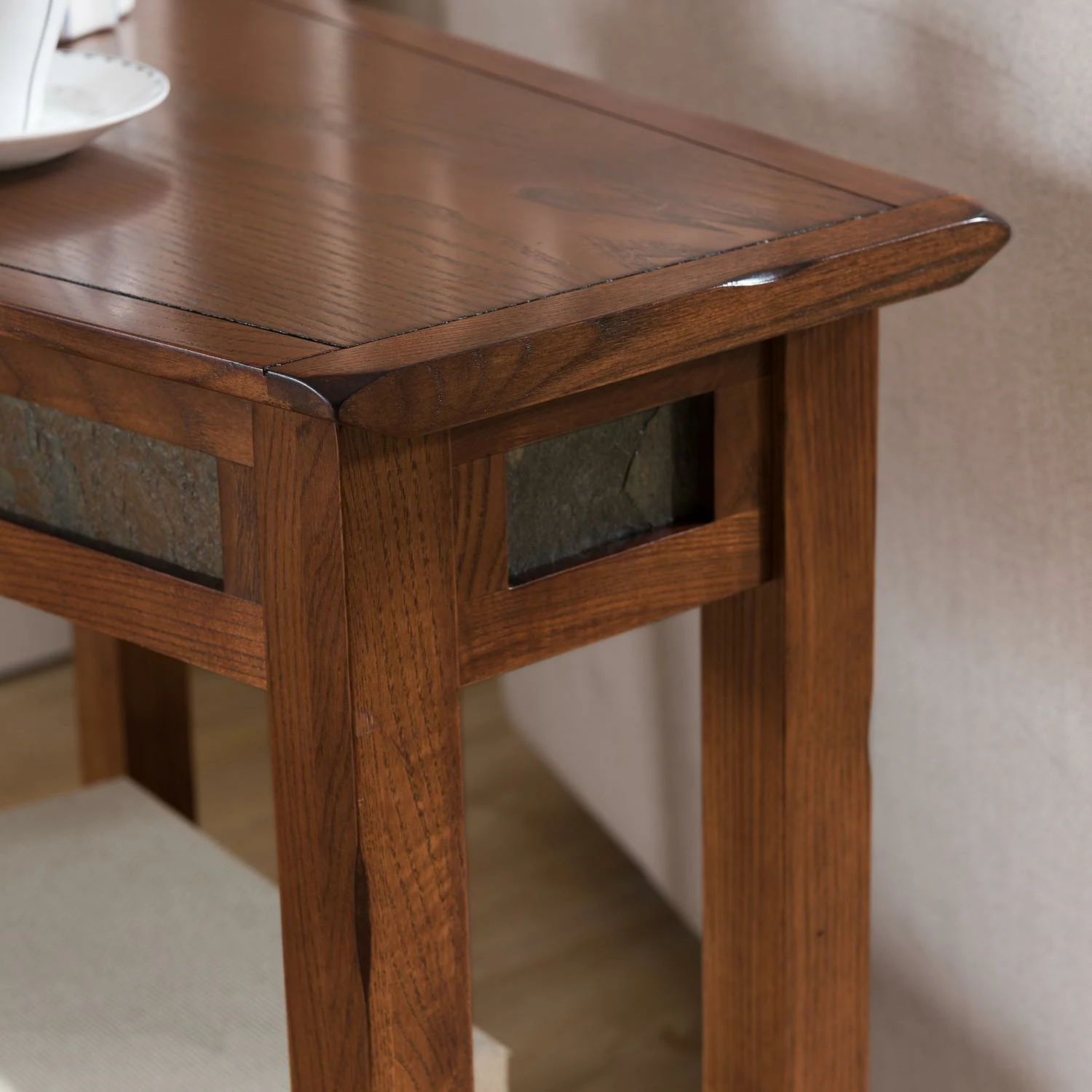 Oak And Slate Tile Recliner Wedge Table In Rustic Oak 8 Oak And Slate Tile Recliner Wedge Table In Rustic Oak - Image 8