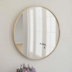 Kenna Round Wall Mirror With Gold Frame, 36-Inch