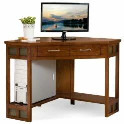 Corner Computer Desk In Rustic Oak And Slate, 48-Inch